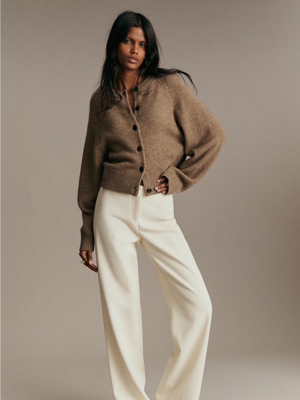 Sézane NWT Suzanne Cardigan in dark taupe size XL